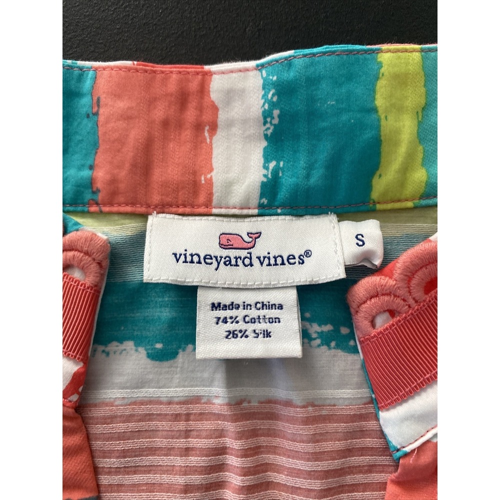 Vineyard Vines Top Women Sz S Blouse Silk Blend V-Neck Long Sleeve Striped - Picture 3 of 9